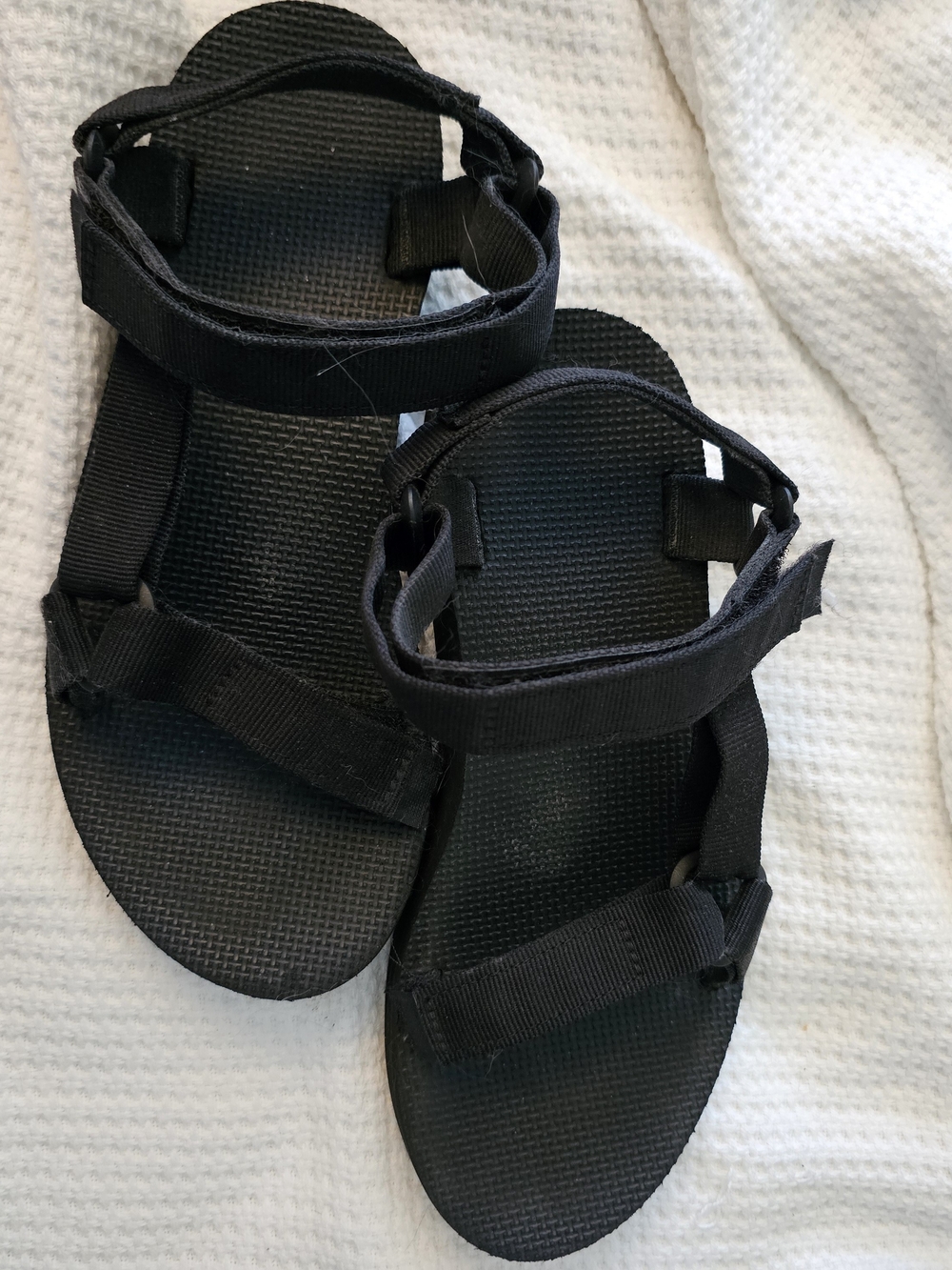 Teva Black Sport Sandal with Red Accent Nails Visible